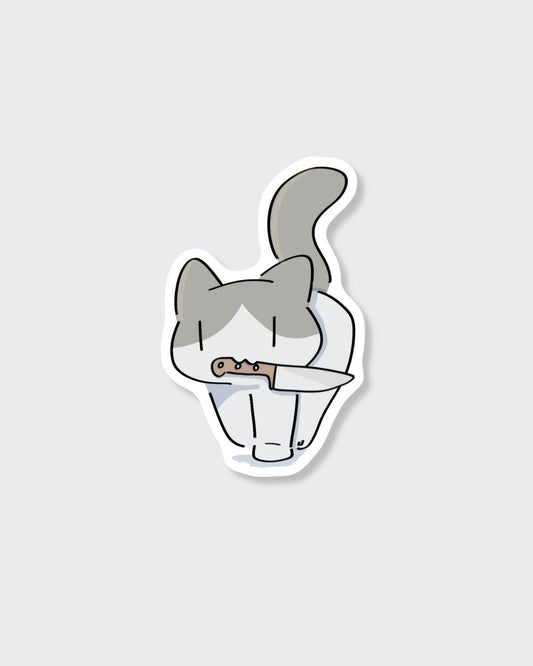 Cat holding knife Sticker
